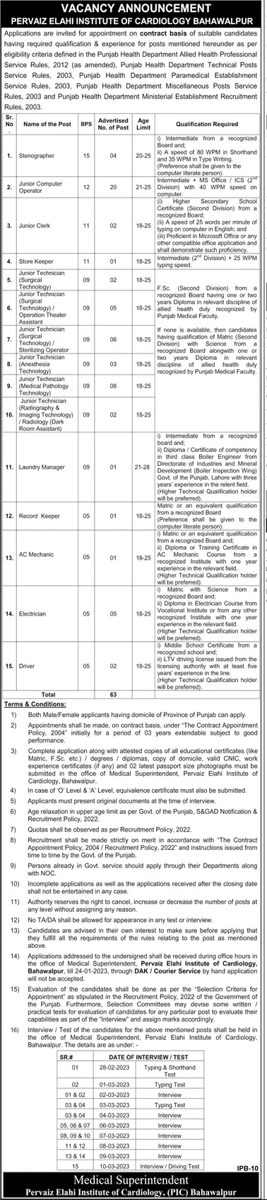 Pervaiz Elahi Institute of Cardiology Bahawalpur Jobs 2023 – Chaudhry Pervaiz Elahi Institute of Cardiology Multan Jobs 2023 — original advertisement