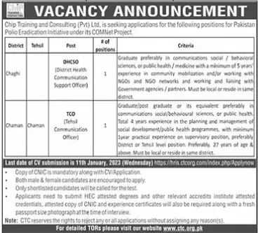 Chip Training and consulting CTC Jobs 2023 – Chip Training Consulting Pvt Ltd Jobs 2023 — original advertisement