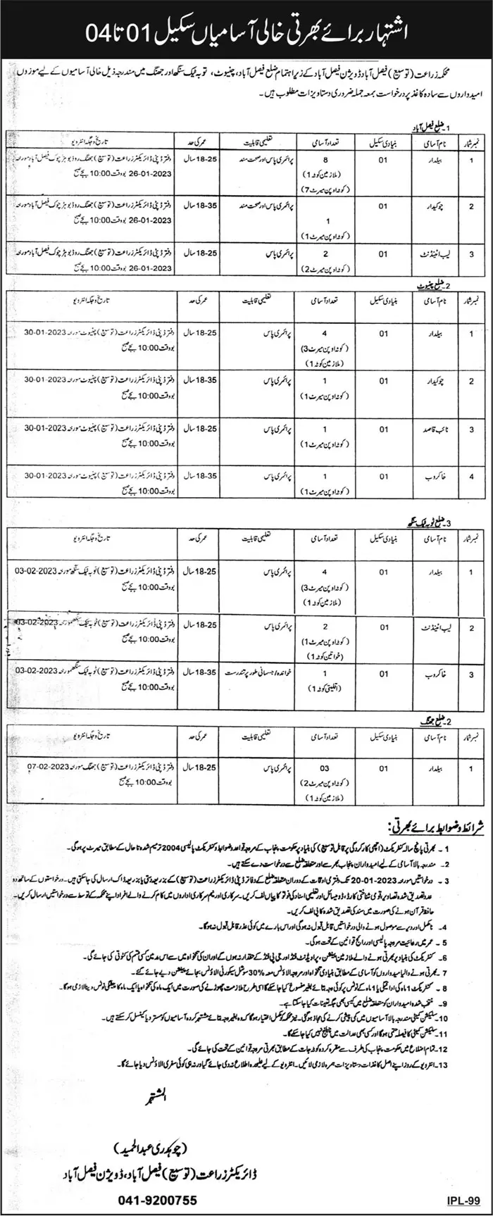 Agriculture Department Faislabad Punjab Jobs 2023 – Agriculture Department Punjab Jobs 2023 — original advertisement
