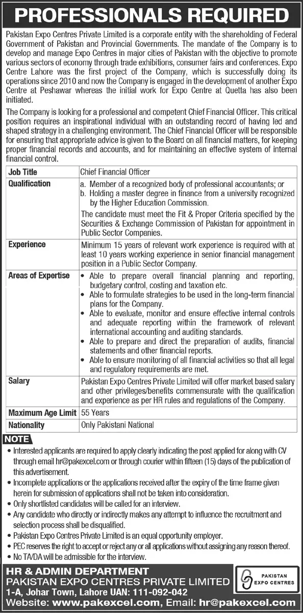 Pakistan Expo Centres Private Limited Jobs 2023 Jobs 2023 — original advertisement