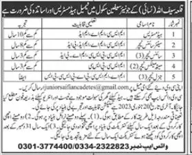 Junior Saifian School Killa Saifullah Jobs 2023 – OPF Public School Jobs 2023 — original advertisement