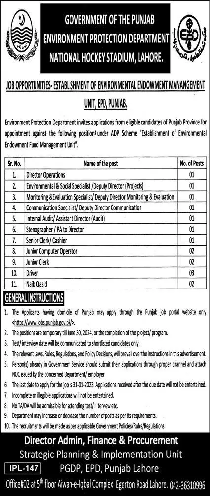 Enviroment Protection Department Punjab Jobs 2023 – Environment Protection Department Punjab Jobs 2023 — original advertisement