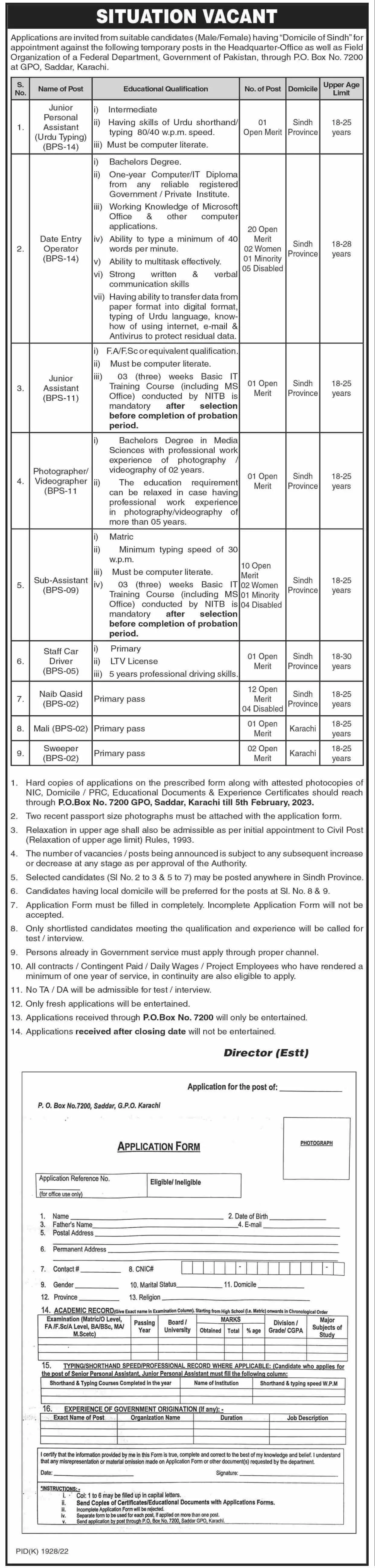 Field Organization Karachi Jobs 2023 – Public Sector Organization Jobs 2023 — original advertisement