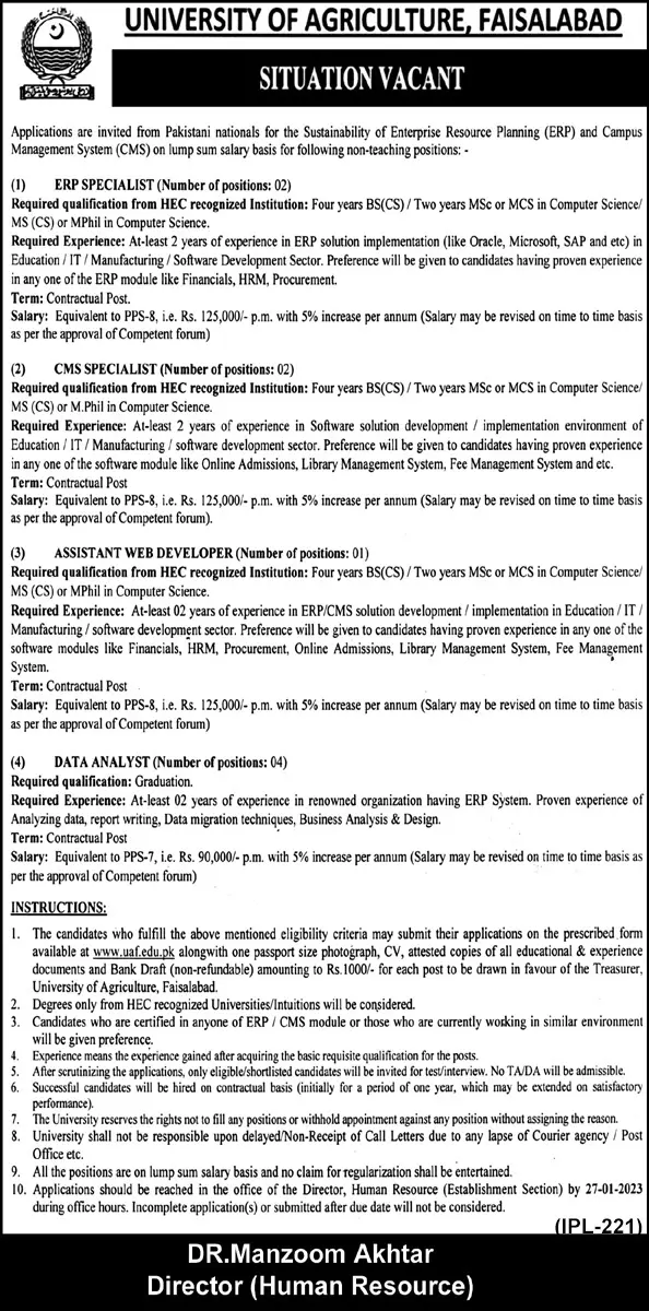 University of Agriculture Faisalabad Jobs 2023 Jobs 2023 — original advertisement