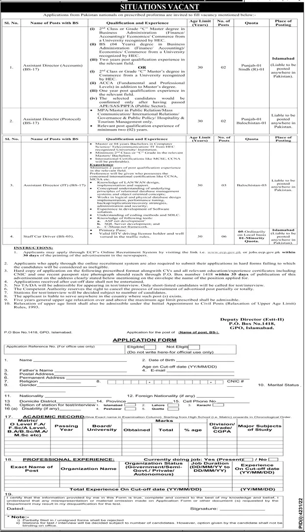 Election Commission Islamabad Jobs 2023 – Election Commission of Pakistan (ECP) Islamabad Jobs 2023 — original advertisement