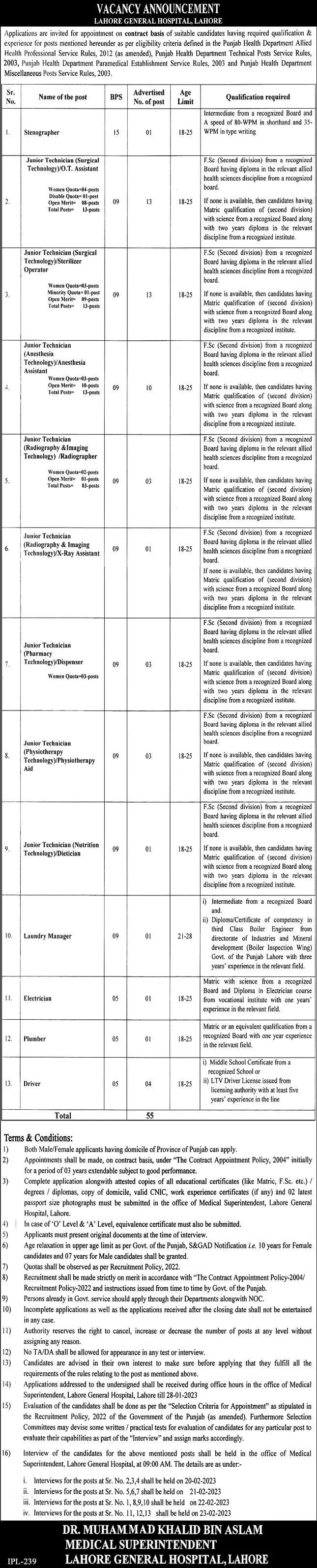 Lahore General Hospital Lahore Punjab Jobs 2023 Jobs 2023 — original advertisement