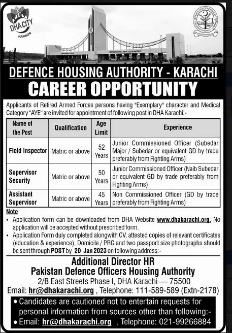 Defence housing Authority karachi Jobs 2023 Jobs 2023 — original advertisement