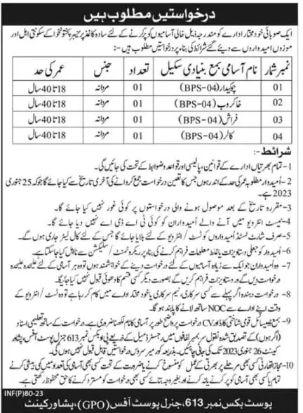 Public Sector Organization Peshawar Jobs 2023 Jobs 2023 — original advertisement