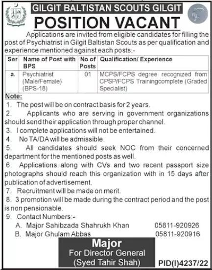 Gilgit Baltistan Scouts Gilgit Jobs 2023 Jobs 2023 — original advertisement