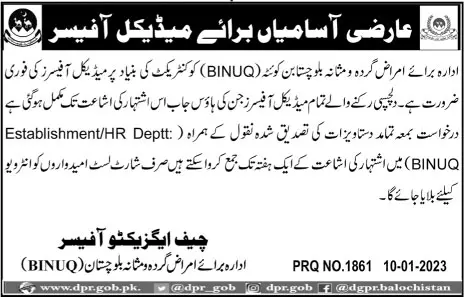 Balochistan Institute of Nephro Urology Quetta Jobs 2023 – Balochistan Institute of Nephrology Urology (BINUQ) Quetta Jobs 2023 — original advertisement