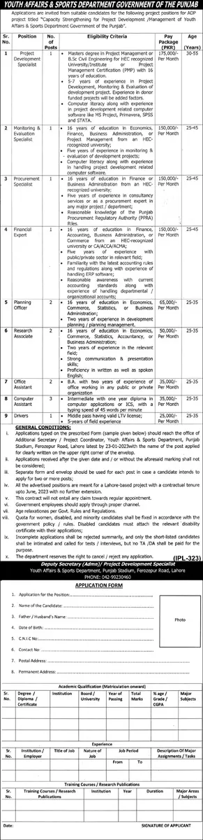 Youth Affairs Sports Department Punjab Jobs 2023 – Youth Affairs, Sports, Archaeology & Tourism Department Punjab Jobs 2023 — original advertisement