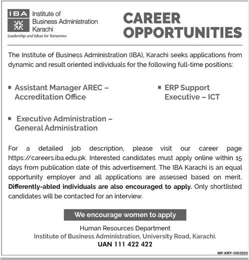 Institute of Business Administration Karachi Jobs 2023 – IBA Karachi Jobs 2023 — original advertisement