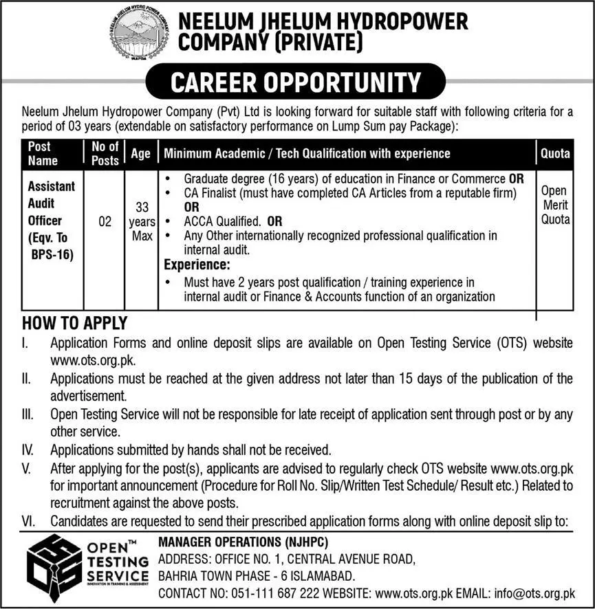 Neelum Jhelum Hydropower Company Islamabad Jobs 2023 – Private Company Jobs 2023 — original advertisement