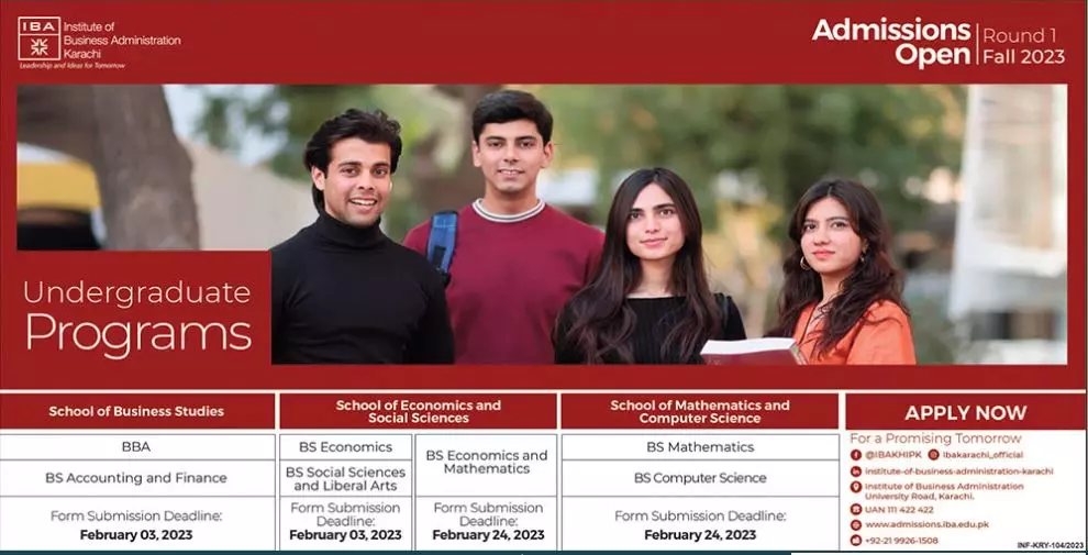 Institute of Business Administration Karachi Admissions 2023 – IBA Karachi Admissions 2023 — original advertisement