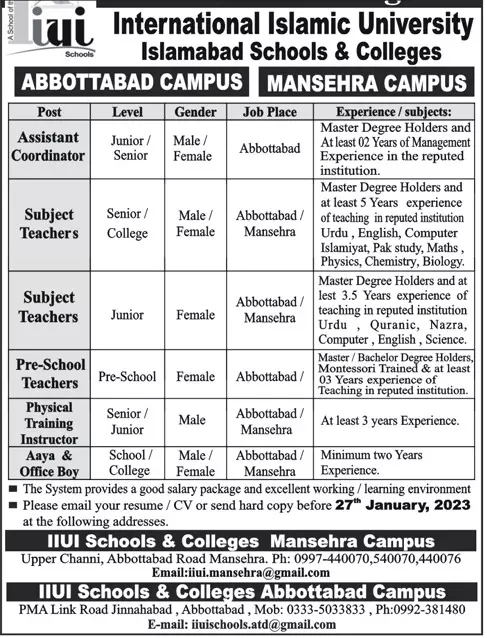 International Islamic University Abbottabad Campus Jobs 2023 – International Islamic University Islamabad Jobs 2023 — original advertisement