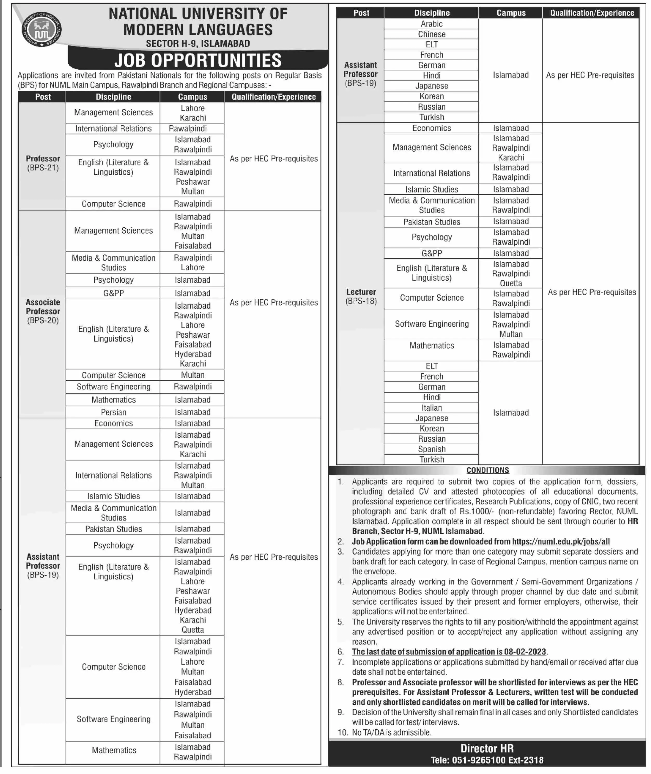 National University of Modern Languages Islamabad Jobs 2023 Jobs 2023 — original advertisement