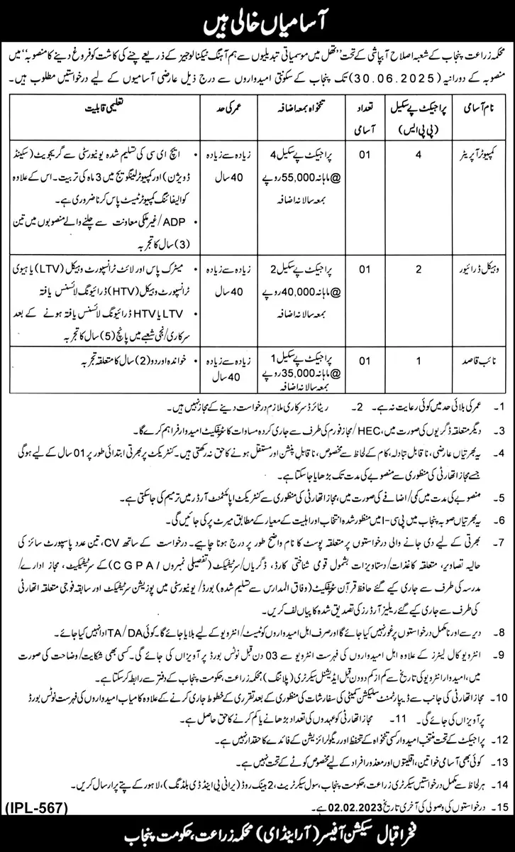 Agriculture Department Punjab Jobs 2023 Jobs 2023 — original advertisement