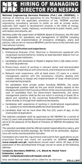 National engineering Service Pakstan Jobs 2023 – NESPAK National Engineering Services Pakistan Jobs 2023 — original advertisement