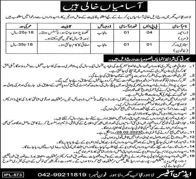 Lahore Musaum House Punjab Jobs 2023 – Govt of Punjab Jobs 2023 — original advertisement