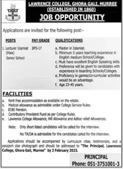 Lawrence College Ghora Gali Murree Jobs 2023 Jobs 2023 — original advertisement