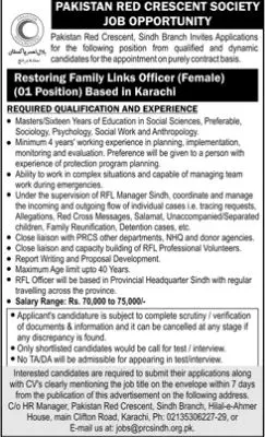Pak Red Crescent Society Sindh Jobs 2023 – Pakistan Red Crescent Society Jobs 2023 — original advertisement