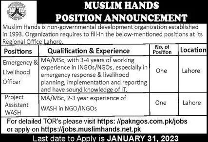 Musim hands Lahore Punjab Jobs 2023 – Muslim Hands Jobs 2023 — original advertisement