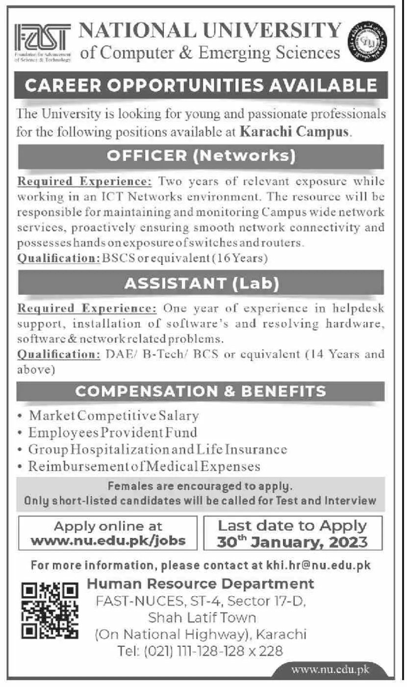 National University of Computer and Emerging Sciences Jobs – FAST - National University of Computer & Emerging Sciences Jobs 2023 — original advertisement
