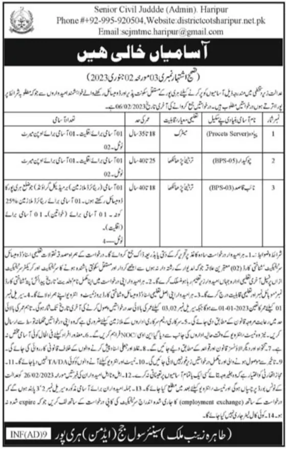 Senior Civil Judge Haripur Punjab Jobs 2023 – Senior Civil Judge Multan Jobs 2023 — original advertisement