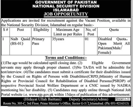 National Security Division Islamabad Jobs 2023 Jobs 2023 — original advertisement