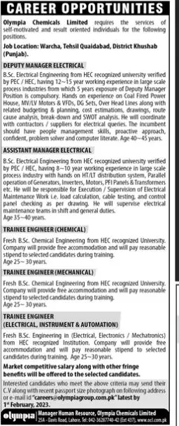 Olympia Chemical Limited Jobs 2023 – Olympia Chemicals Limited Jobs 2023 — original advertisement
