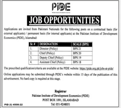 Pakistan Institute of Development Economics PIDE Jobs 2023 – Pakistan Institute of Development Economics (PIDE) Jobs 2023 — original advertisement