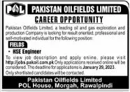 Pakistan Oilfields Limited Rawalpindi Jobs 2023 Jobs 2023 — original advertisement