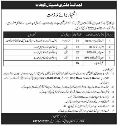 Combined Military Hospital Kohat Cantt Jobs 2023 – Combined Military Hospital CMH Jobs 2023 — original advertisement