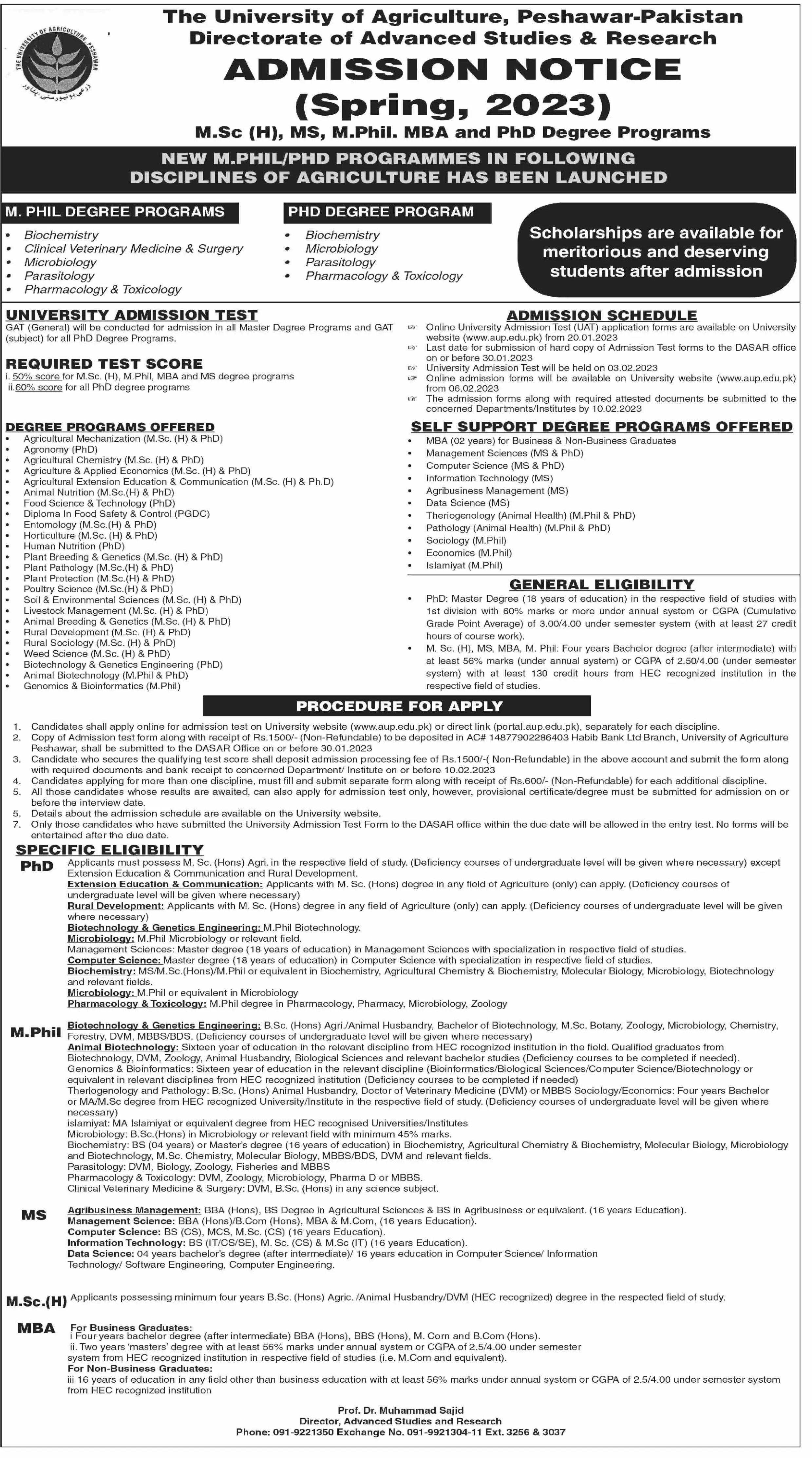 University of Agriculture Peshawar Admissions 2023 – University of Agriculture, Peshawar Admissions 2023 — original advertisement