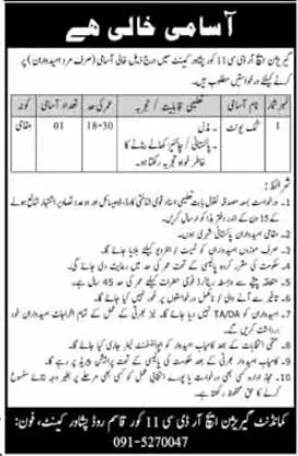Garrison HRDC 11 Core Peshawar Cantt Job 2023 – Pakistan Army Jobs 2023 — original advertisement