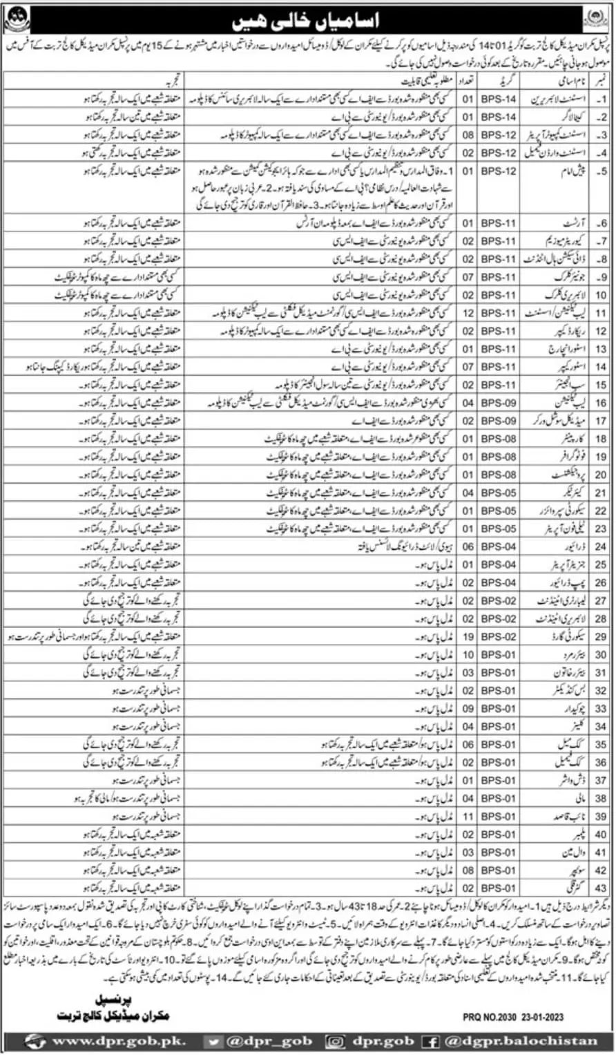 Makran Medical College Turbat Balochistan Jobs 2023 Jobs 2023 — original advertisement