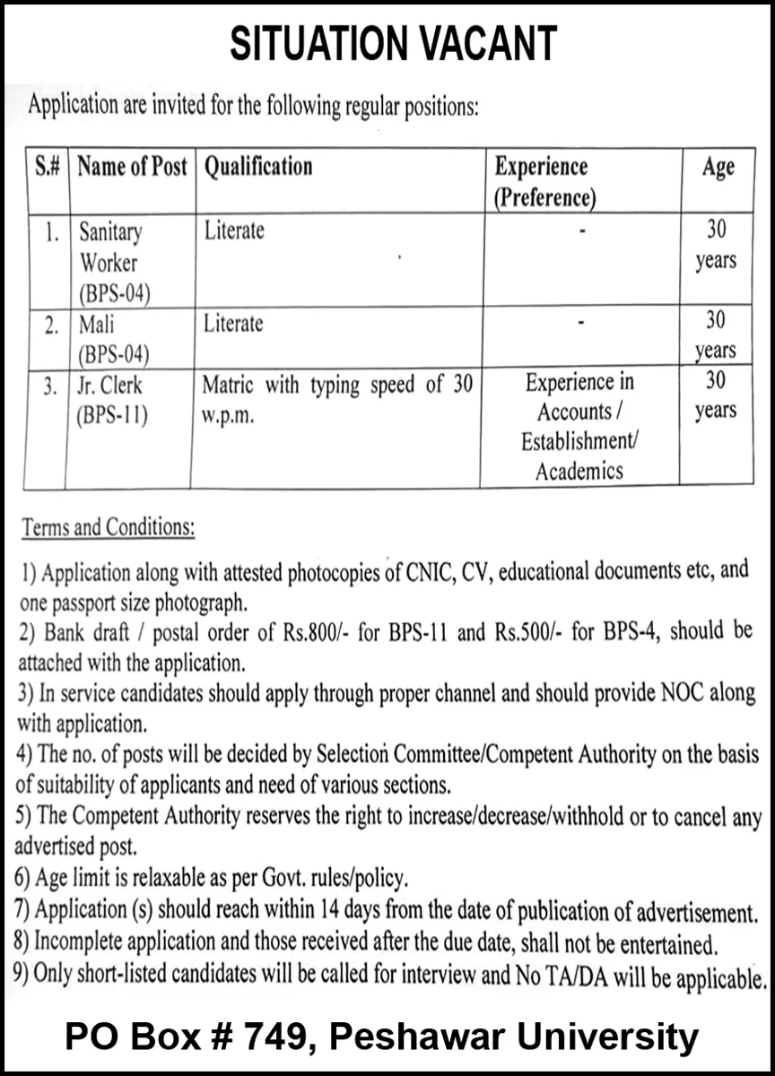 Public Sector Organization Peshawar Jobs 2023 Jobs 2023 — original advertisement