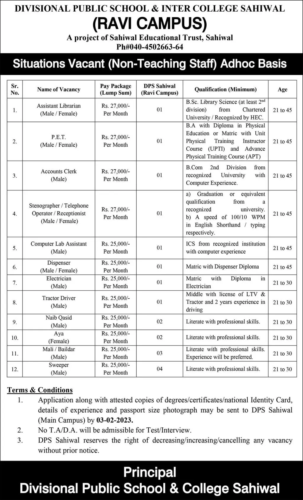 Divisional Public School & College Sahiwal Jobs 2023 – Divisional Public School and College Jobs 2023 — original advertisement