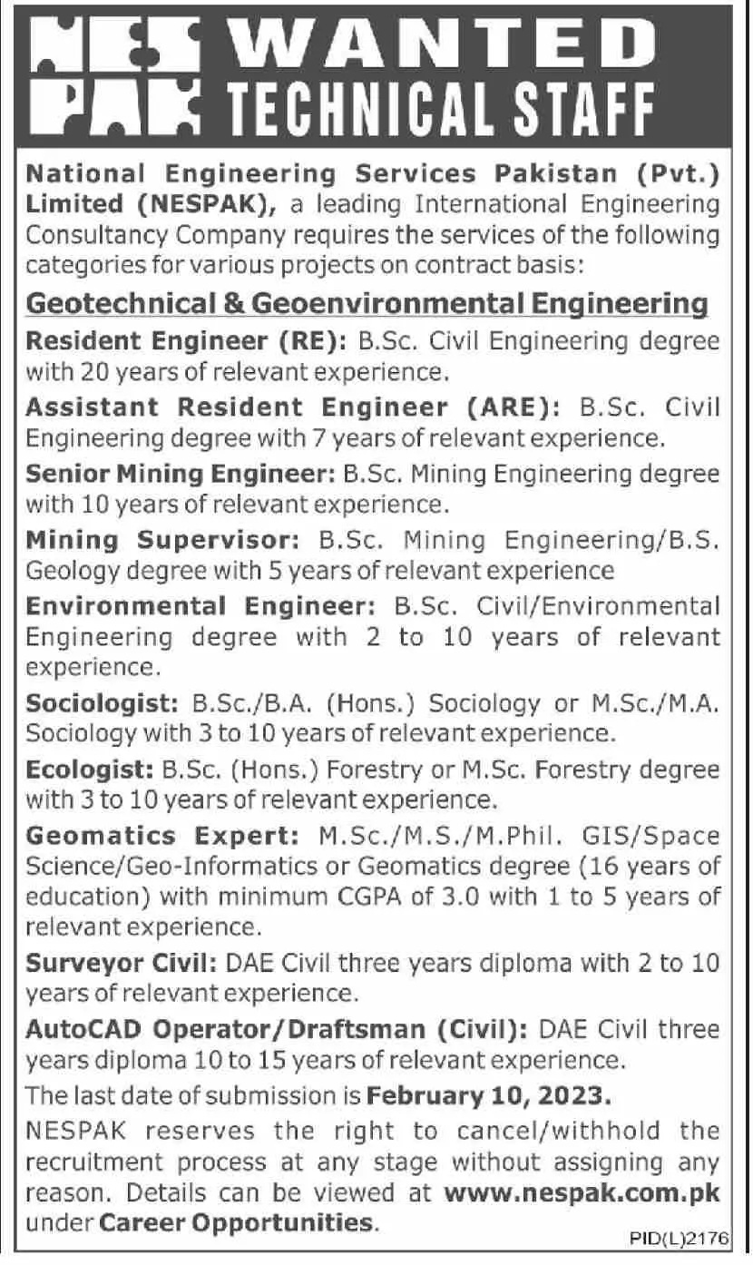 National Engineering Services Pakistan Jobs 2023 – NESPAK National Engineering Services Pakistan Jobs 2023 — original advertisement