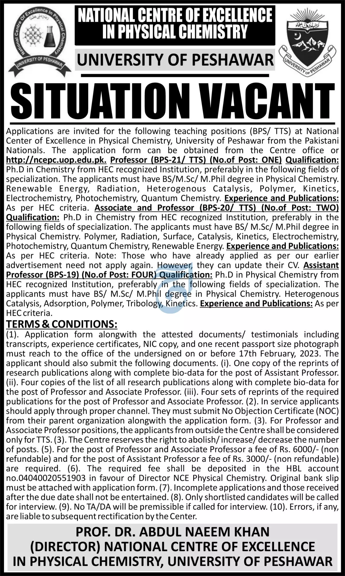 University of Peshawar Jobs 2023 Jobs 2023 — original advertisement