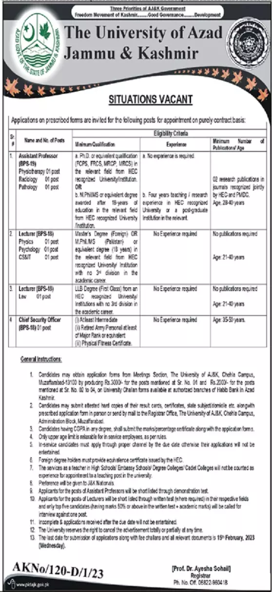 University of Azad Jammu Kashmir Jobs 2023 – University of Azad Jammu & Kashmir Jobs 2023 — original advertisement
