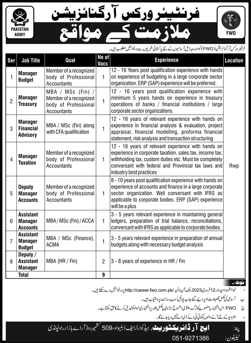 Frontier Works Organization FWO Jobs 2023 Jobs 2023 — original advertisement