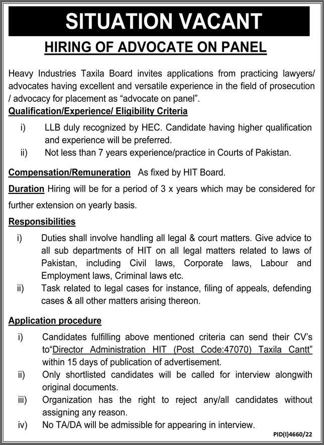 Heavy Industries Taxila Board Jobs 2023 Jobs 2023 — original advertisement