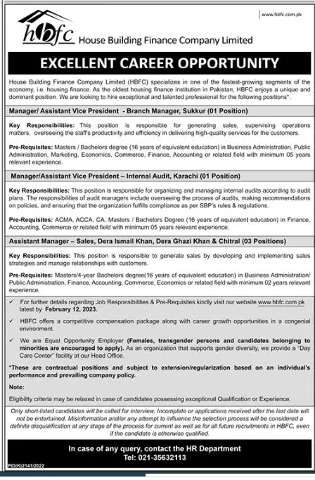 House Building Finance Company Limited Jobs 2023 – House Building Finance Company Ltd Jobs 2023 — original advertisement