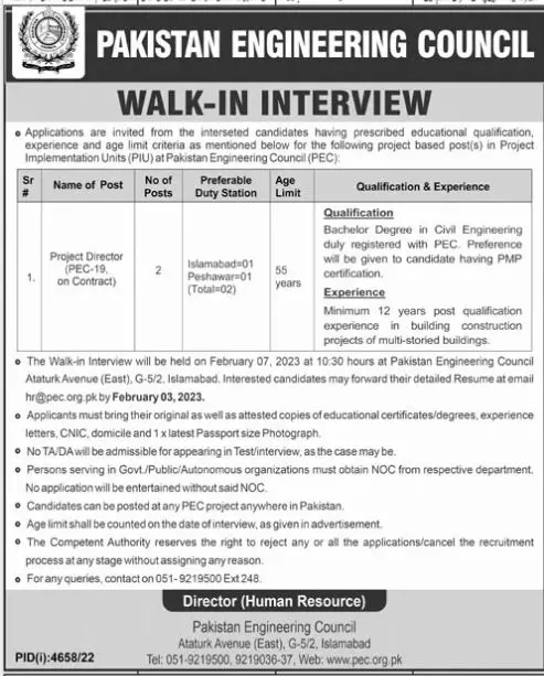 Pakistan Engineering Council Islamabad Jobs 2023 – Pakistan Engineering Council (PEC) Jobs 2023 — original advertisement