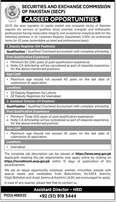 Securities and Exchange Commission of Pakistan Jobs 2023 – Securities & Exchange Commission of Pakistan Jobs 2023 — original advertisement