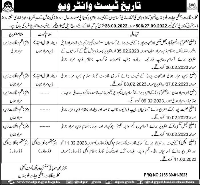 Forests and Wildlife Naseer Abad Division Test & Interview – Forest and Wildlife Department Balochsitan Jobs 2023 — original advertisement