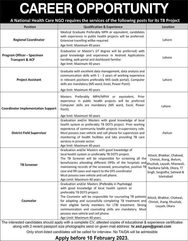 National Health Care NGO Jobs 2023 – Health Department Punjab Jobs 2023 — original advertisement