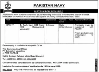 Pakistan Navy School of Logistics Jobs 2023 Jobs 2023 — original advertisement