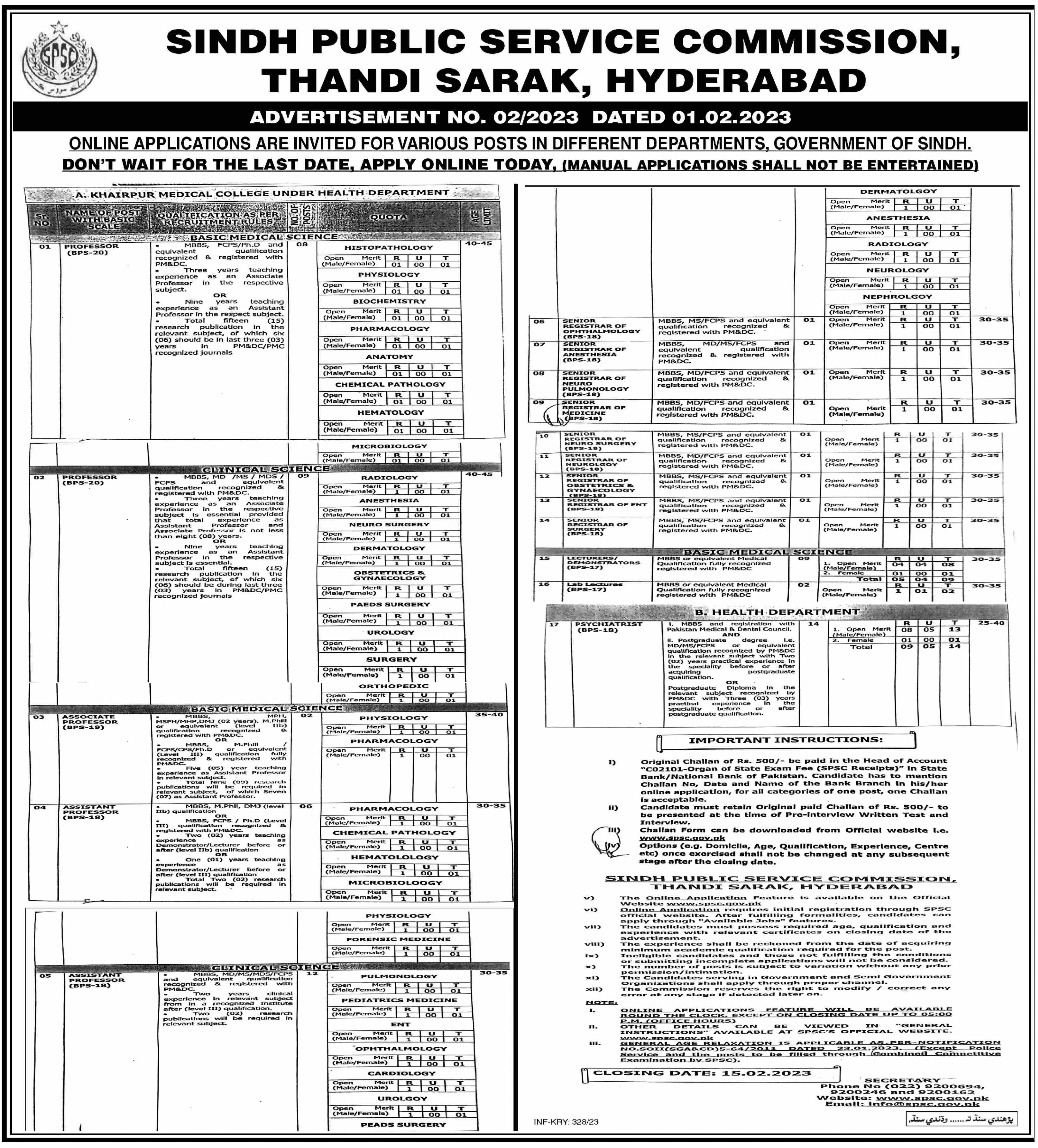 Sindh Public Service Commission Jobs  2/2023 – Sindh Public Service Commission at Karachi Jobs 2023 — original advertisement
